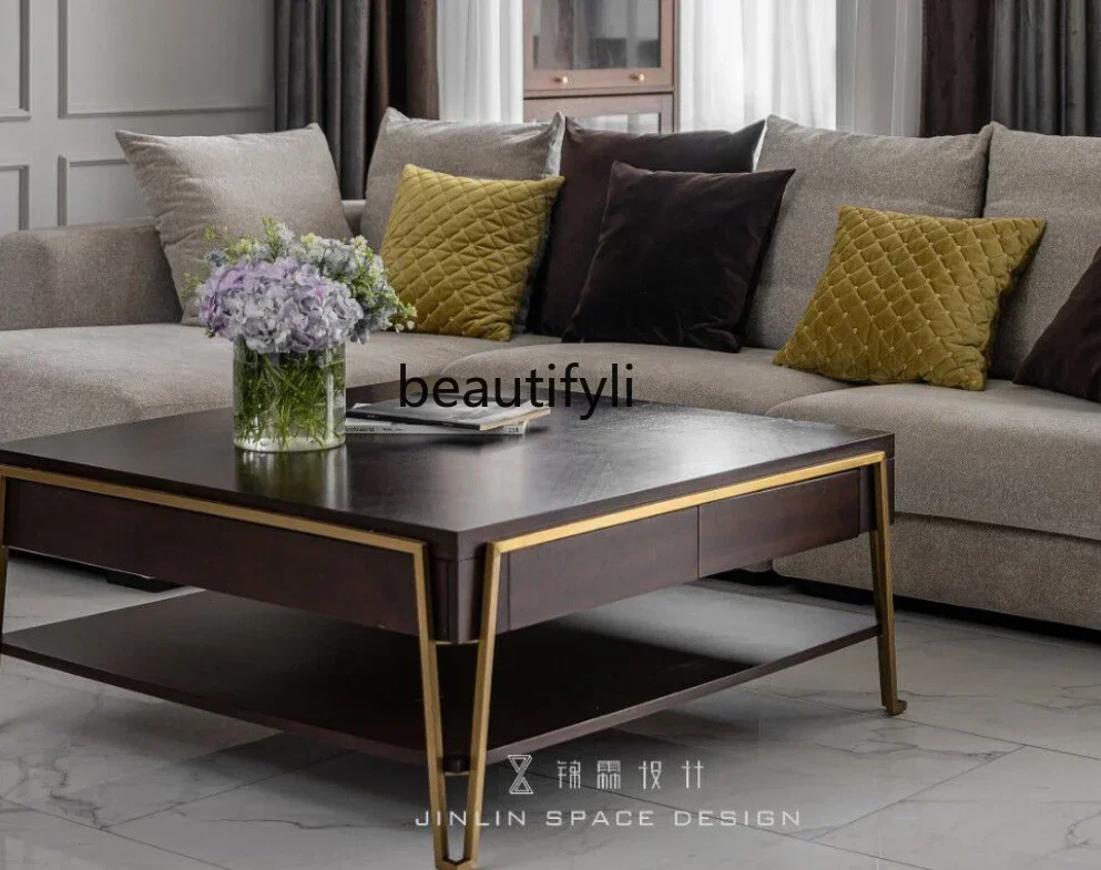 K185 Italian Light Luxury High-Grade Square Coffee Table Model Room Villa Home Living Room Large Apartment Art Minimalist Low Ta