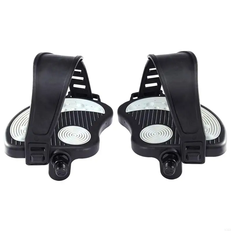 2Pcs 9/16 Exercise Bike Pedals with Adjustable Straps Non Slip Home Gym Fitness A70D