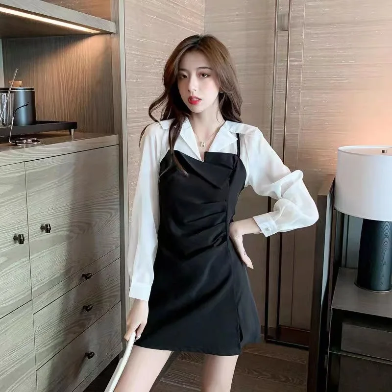 هيبورن نمط فستان Y2k الكورية خمر بلايز أنيقة وأنيقة جميلة 2025 موضة الساخن المرأة فساتين طويلة الأكمام قميص