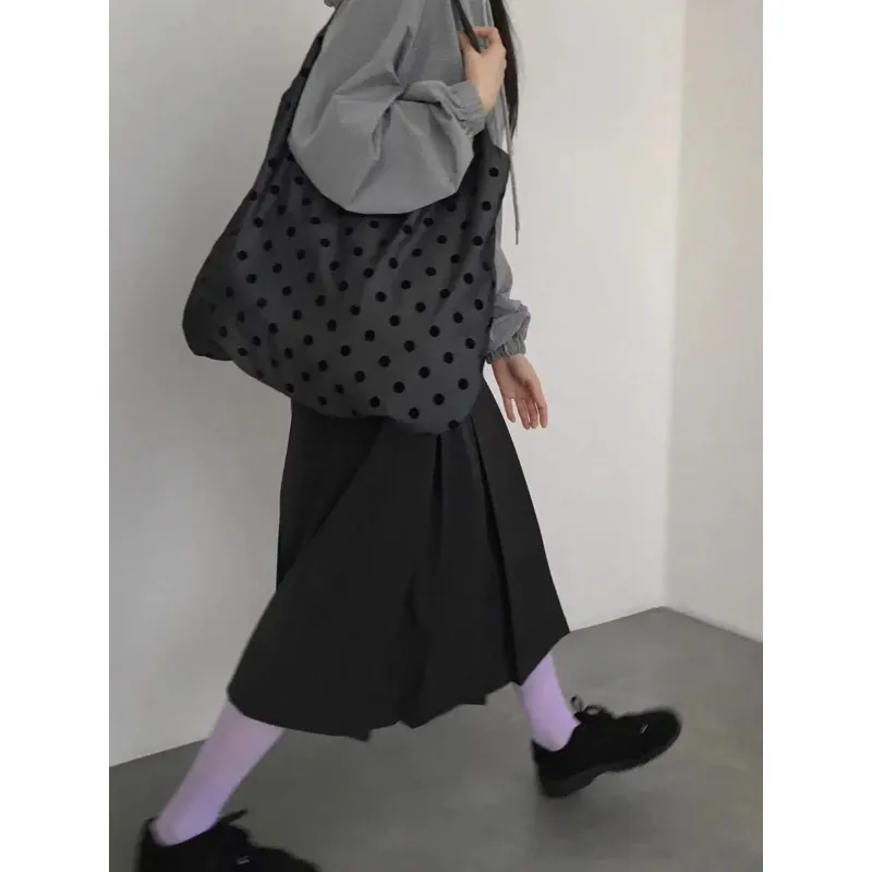 Tas Tangan Polka Dot Capaci Besar Tas Kanvas Bahu Tunggal Pola Tempat Lucu Sle Jepang Trendi untuk Tas Op Remaja