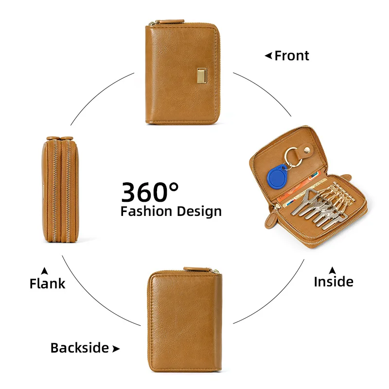 Unisex Large Capacity Accordion Card Holder Key Storage Zipper Wallet Multi-Function Door Access Control Organizer