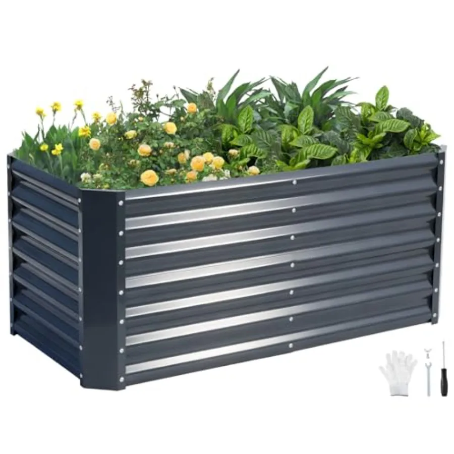 

4x2x1.86ft Raised Garden Bed - Galvanized Deep Root Planter Boxes Outdoor with Wing Nuts and Safety Edges for Gardening Vegetab