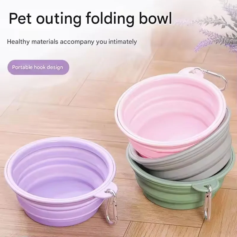 Silicone Foldable Macaron Colored Pet Bowl Collapsible Portable Travel Water Food Dish Universal Feeding Bowl For Dogs Cats