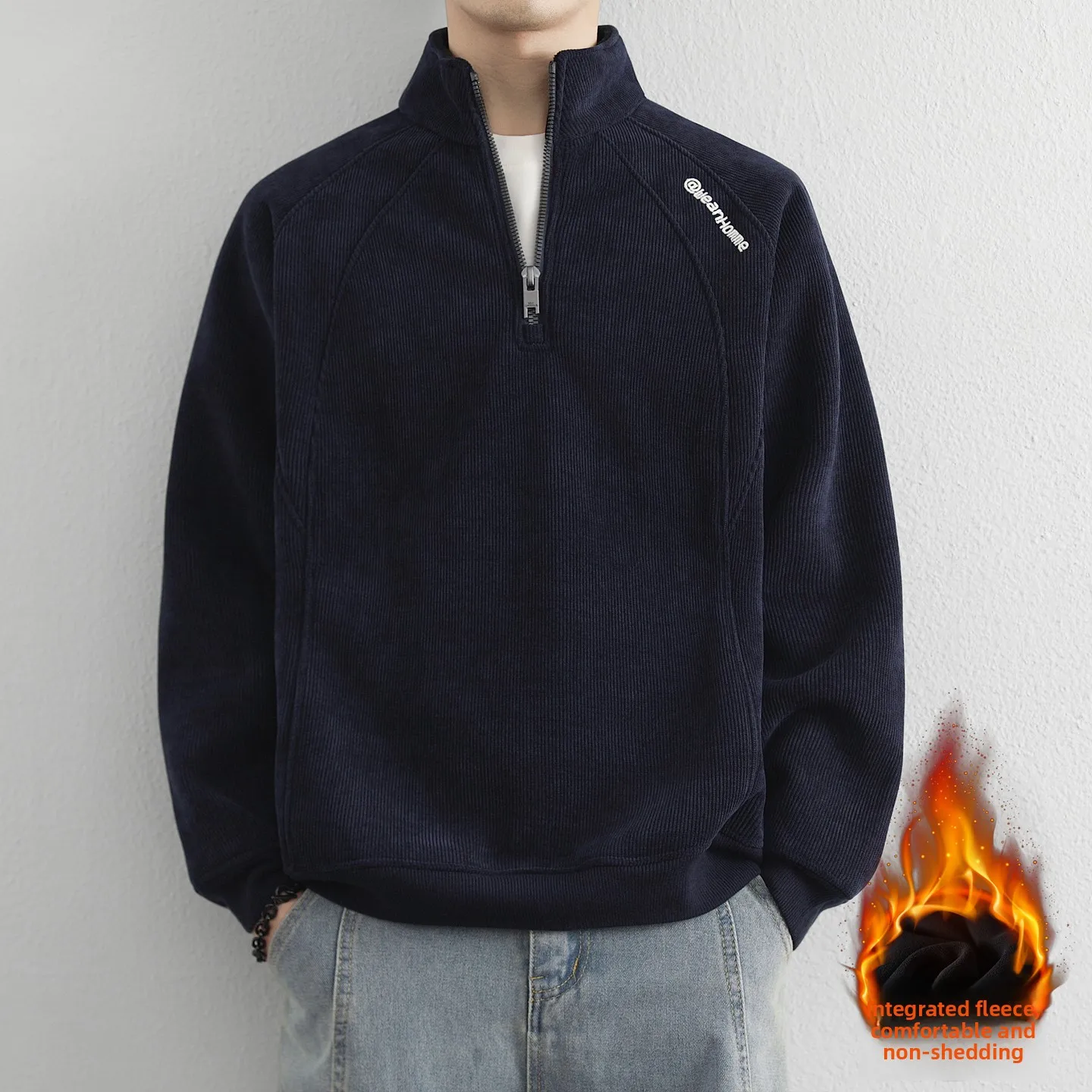 

Men's Fce Lined Hoodie Zip up Thi Long Sve Sweatirt Casual Faion Autumn Winter Warm Comfortable Polyester Fiber
