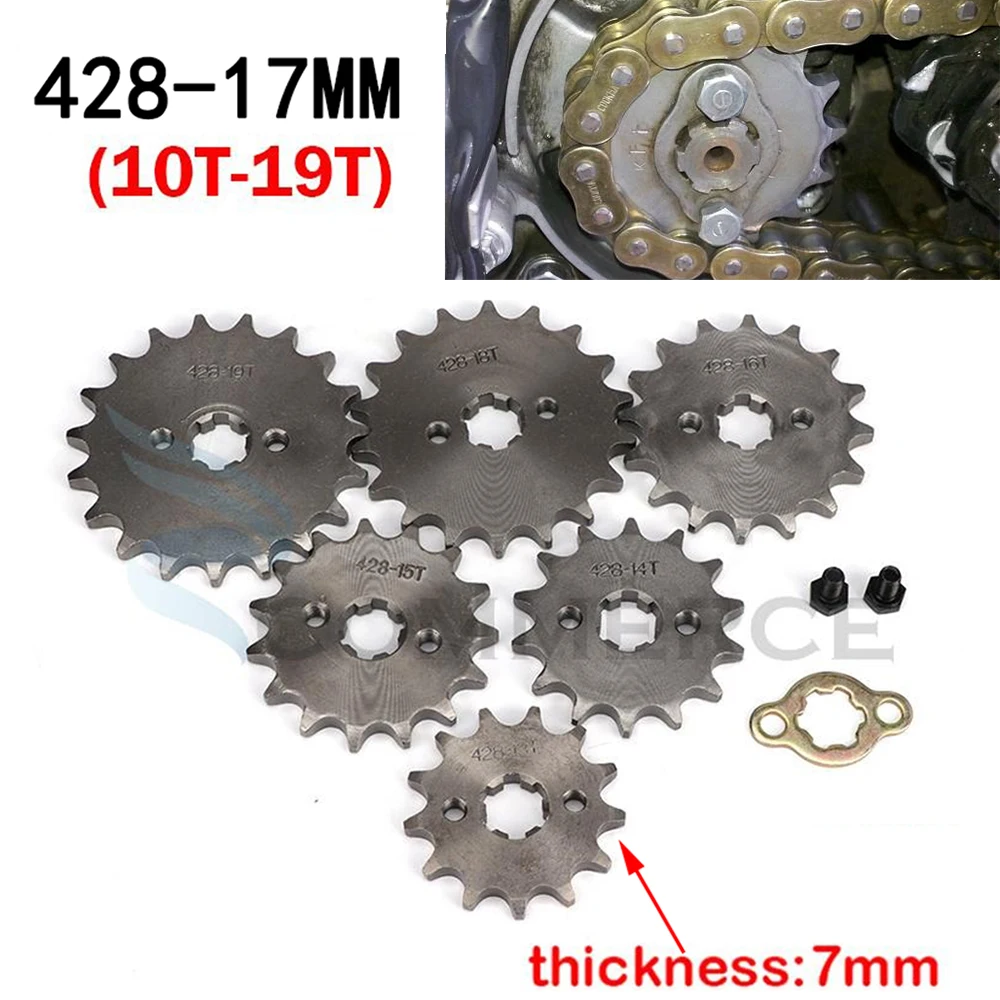 Przednia zębatka silnika 428 #   17mm 10 11 12 13 14 15 16 17 18 19T Zęby do motocykli terenowych ATV Quad Go Kart o pojemności 50cc-125cc