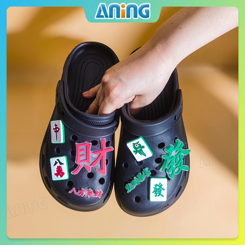 8Pcs DIY Cartoon Mahjong Pattern Shoe Accessory for Good Luck and Fortune