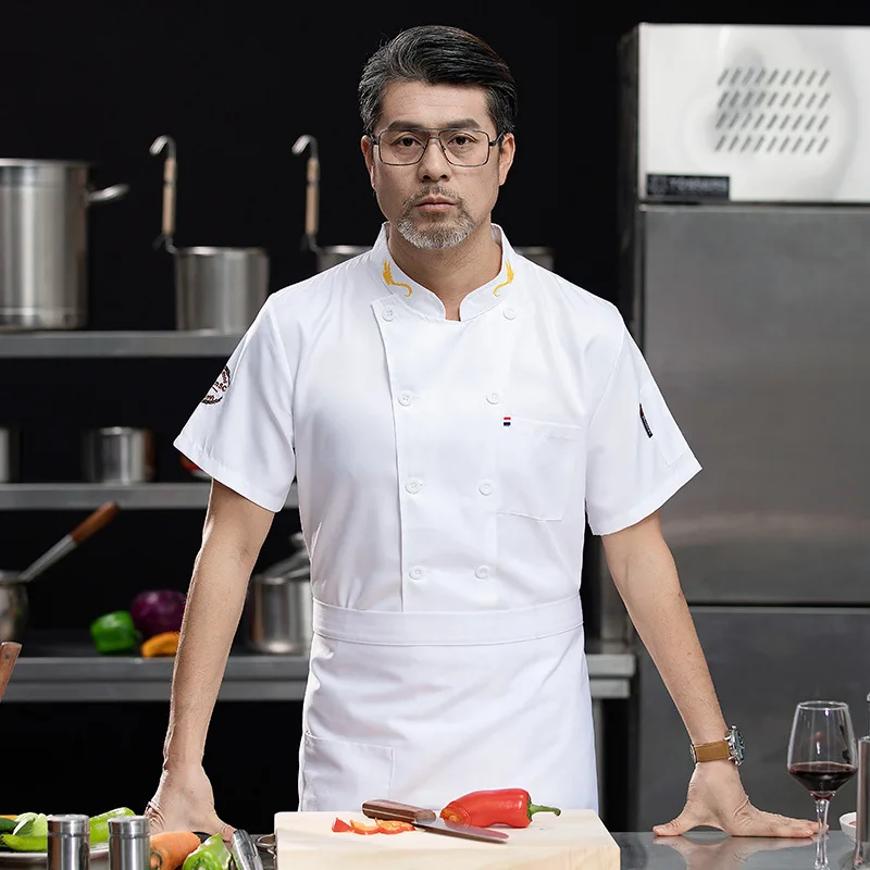 

Catering chef workwear for men, short-sleeved, spring/summer, hotel, restaurant, kitchen staff clothing for women Short-sleeved