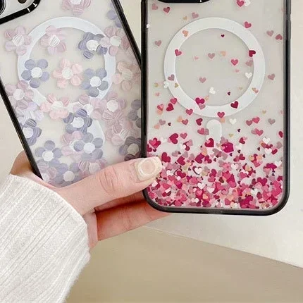 

MagSafe Flower Heart Wireless Charging Phone Case Cover for IPhone 11 12 13 14 15 Pro Max Case for IPhone 15 Pro Max