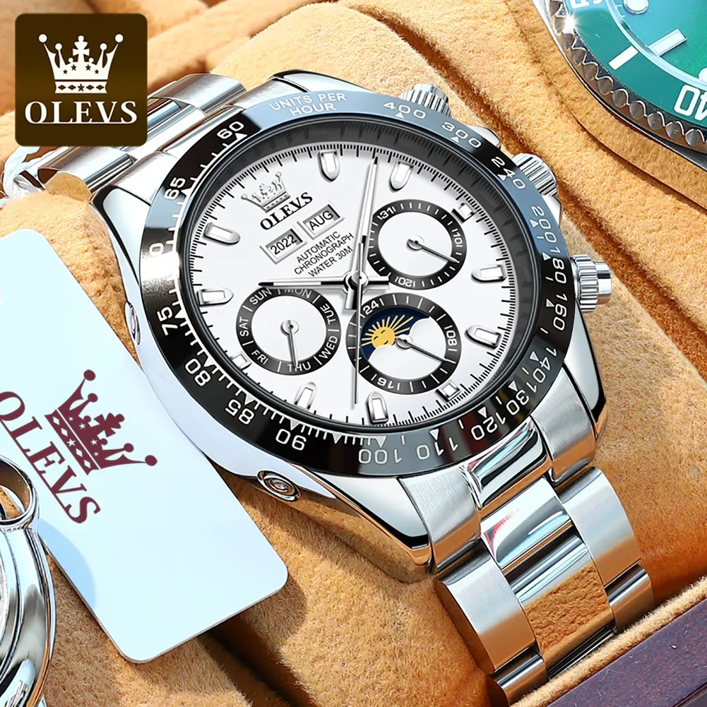 OLEVS 6654 Fashion Automatic Mechanical Men Wristwatch, Multifunctional Waterproof Stainless Steel Strap Watches For Men