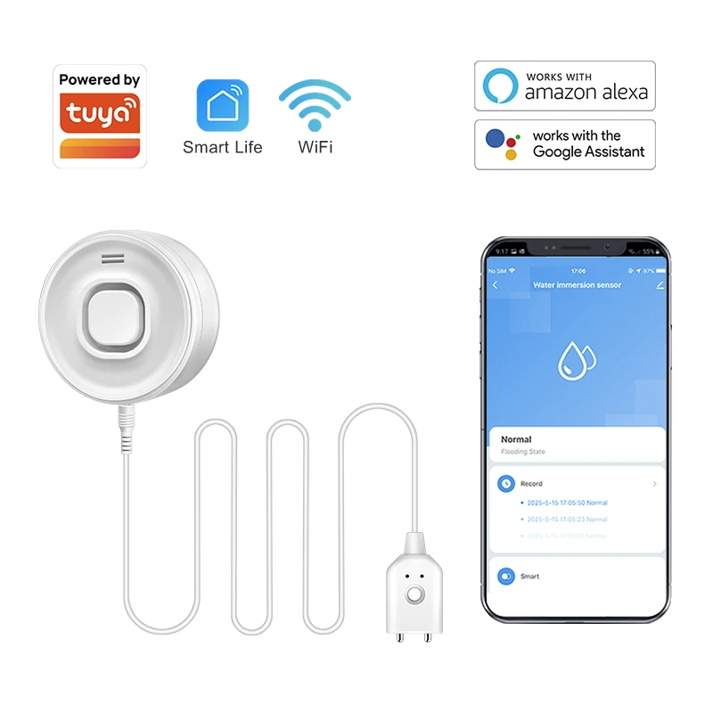 

Tuya Smart WiFi Water Leak Detector – Professional leak protection, safeguards your home from water damage, and works with Alexa