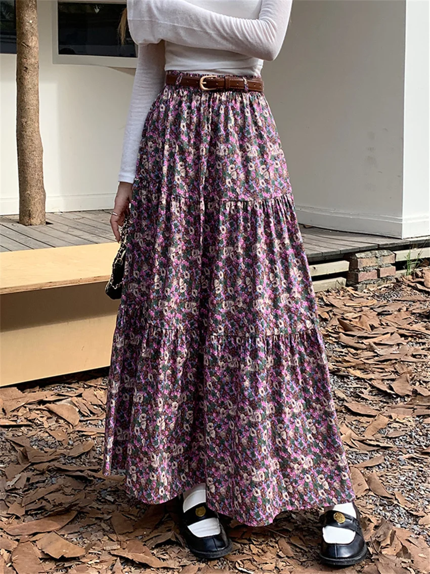 

Alien Kitty Elastic Waist A-Line Long Skirts Women 2023 New Autumn Sweet Florals Chic Gentle Printed Office Lady High Waist OL