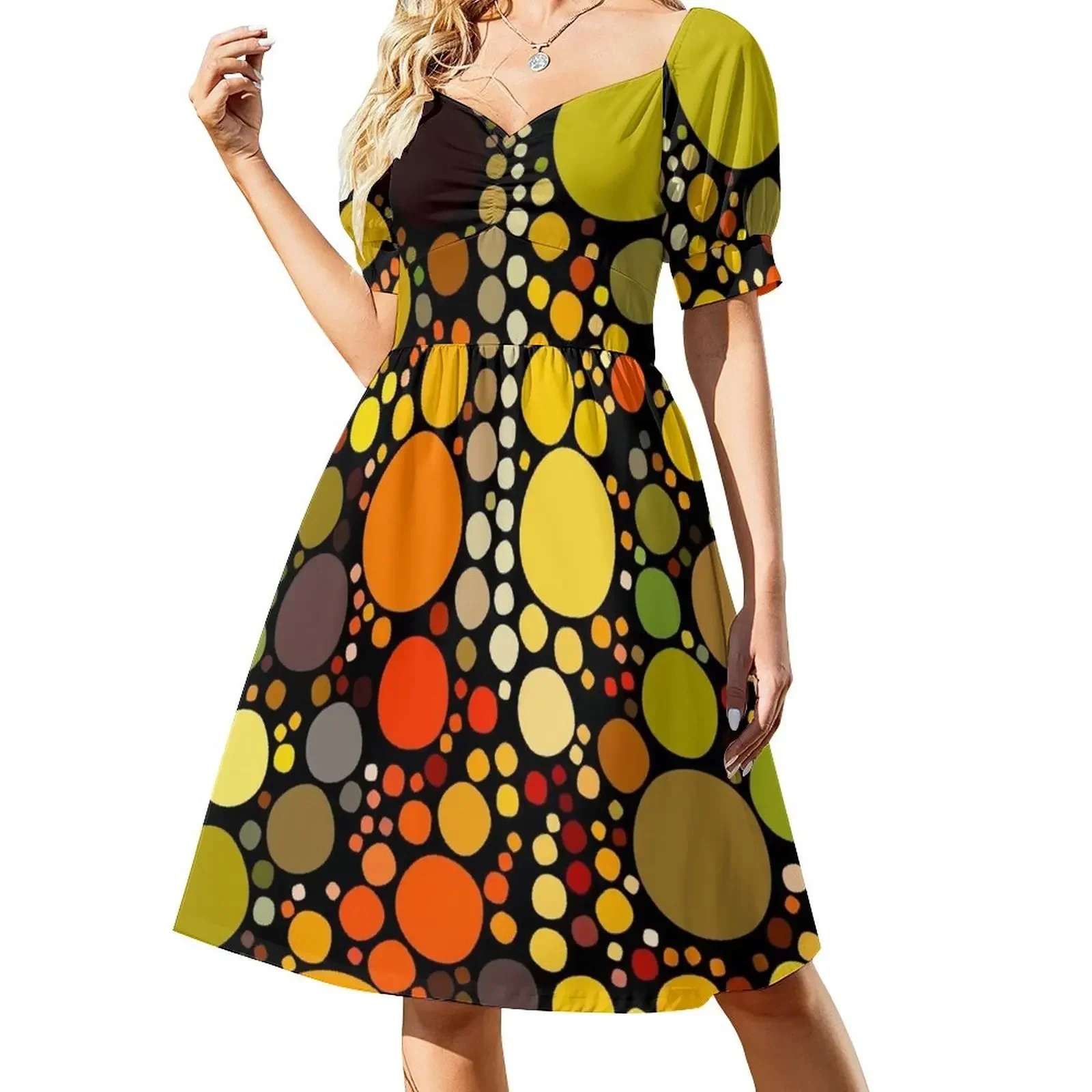 hipster fashion autumn colors brown green orange circles Sleeveless Dress luxury dress Summer skirt Woman dresses Dress