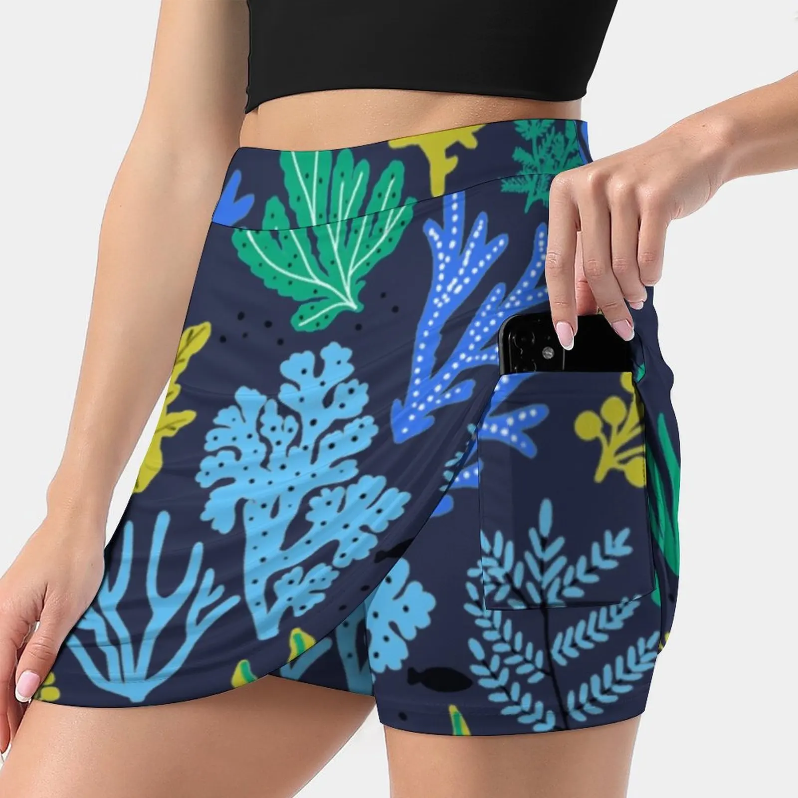 Marine Life , Seaweed Illustration Korean Fashion Skirt Summer Skirts For Women Light Proof Trouser Skirt Marine Life Seaweed