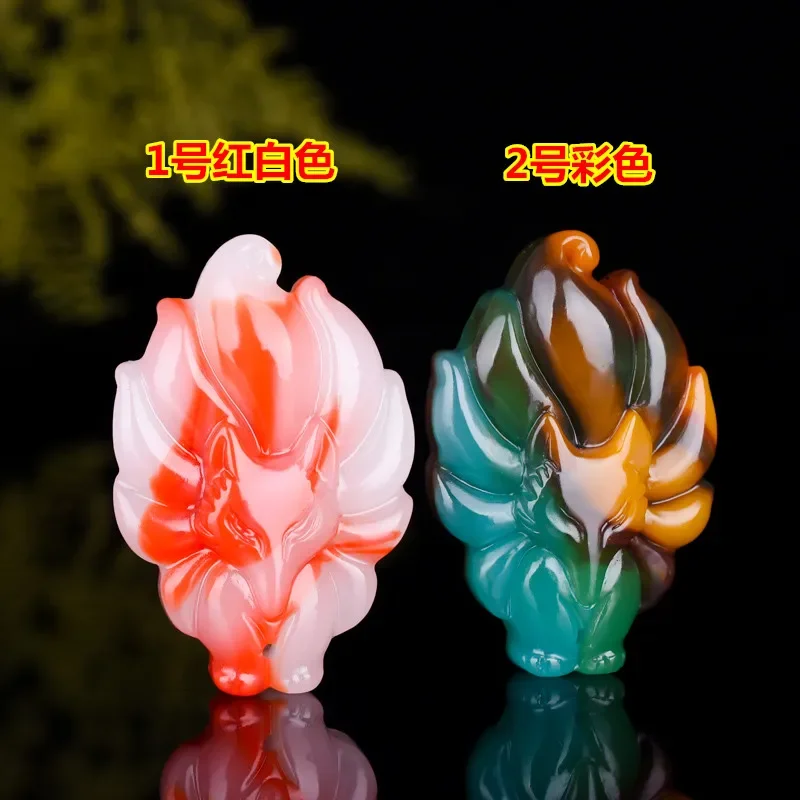 

Chinese Hetian Color Jade Seven Tailed Fox Pendant Necklace Charm Jewellery Fashion Accessories Hand-Carved Amulet Gifts Women