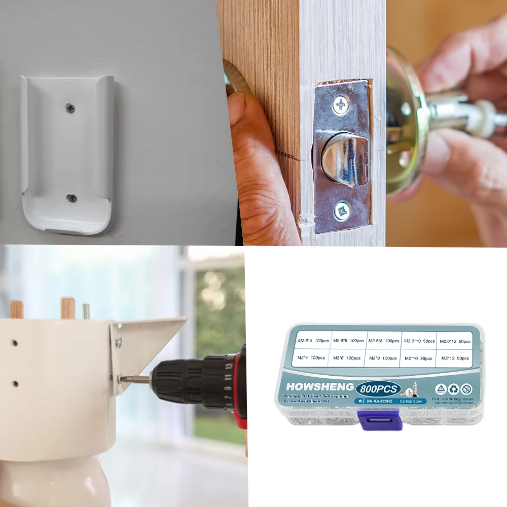 190/450/800/1300pcs Cross Flat Head Self-tapping Screws Set Assortment Kit Nickel Plated M1-M4 Phillips Head Wood Screw