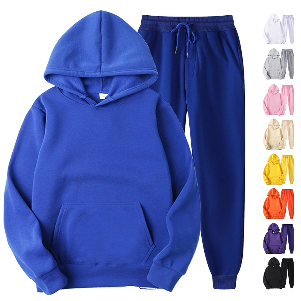 Unisex Blank Fleece Sweatpants e Hoodie Set, Jogging Ternos, Suor ternos para homens, Wholesale fatos