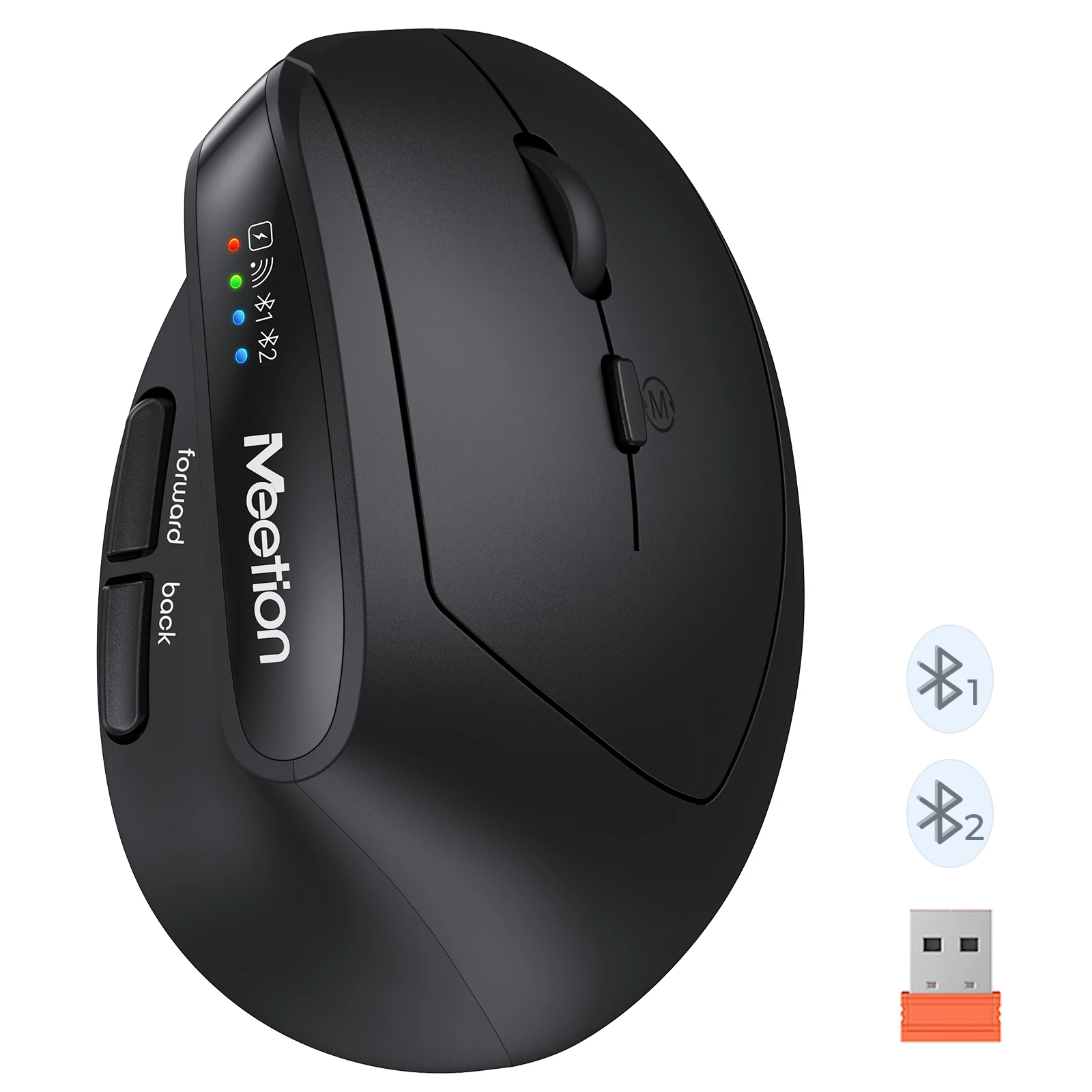 BTM008 2.4G Bluetooth 5.0 Ergonomic Vertical Wireless Mouse, 2400DPI Rechargeable USB-C Silent Click Computer Laptop Accessory