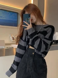 New Women's Knitted Elegant Short Pullover Sweater Loose Casual Long Sleeves Tops korean Fashion Female Clothing