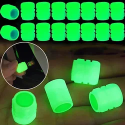 Luminous Tire Valve Caps Motorcycle Bike Wheel Nozzle Dustproof Tyre Valve Stem Fluorescent Night Glowing Decor Car Accessories