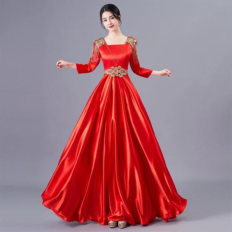 

Women costume Luxury Dresses spring 2024New Elegant stage performance long Party dress Y2K Red chorus host solo bridesmaid dress