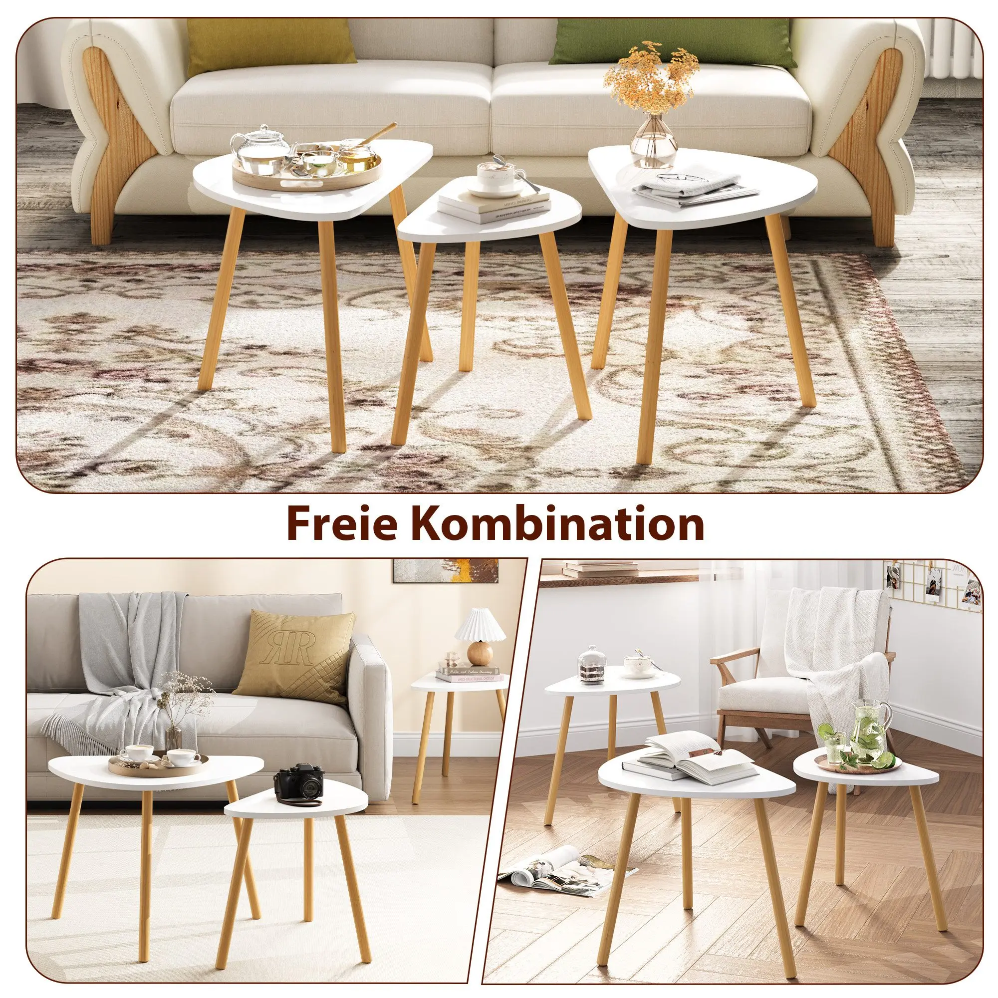 Getone Side Table, Set of 3 Small Coffee Table, Nesting of Tables for Living Room Bedroom Scandinavian Style