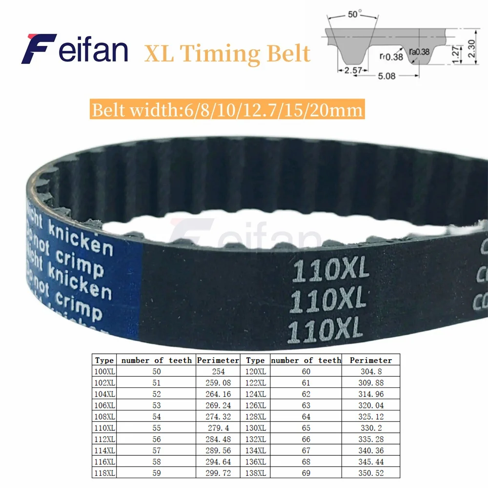 XL High Torque Rubber Timing Belt  Width 6/8/10/12.7/15/20mm Model number 100XL 102XL 104XL 106XL 108XL 110XL 112XL 114XL -138XL