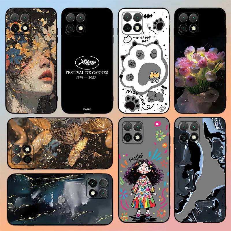 Atmospheric wood grain golden dragon head For Huawei Nova Y60 Fiber pattern splicing color TPU Black Soft Phone Case