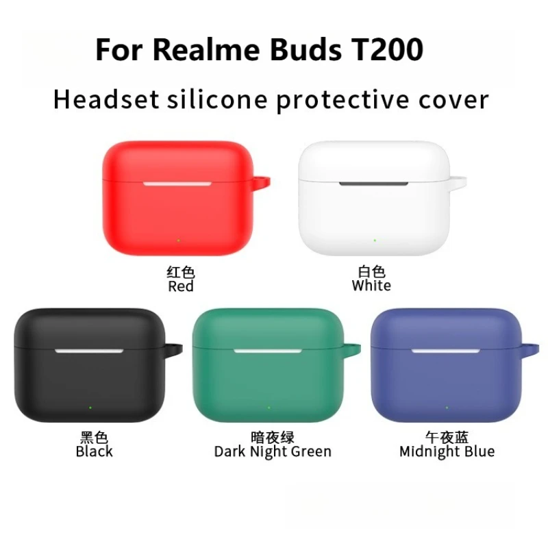 

For Realme Buds T200 Protective Case - Silicone Cover Shockproof & Dustproof - Includes Carabiner for TWS Earphones