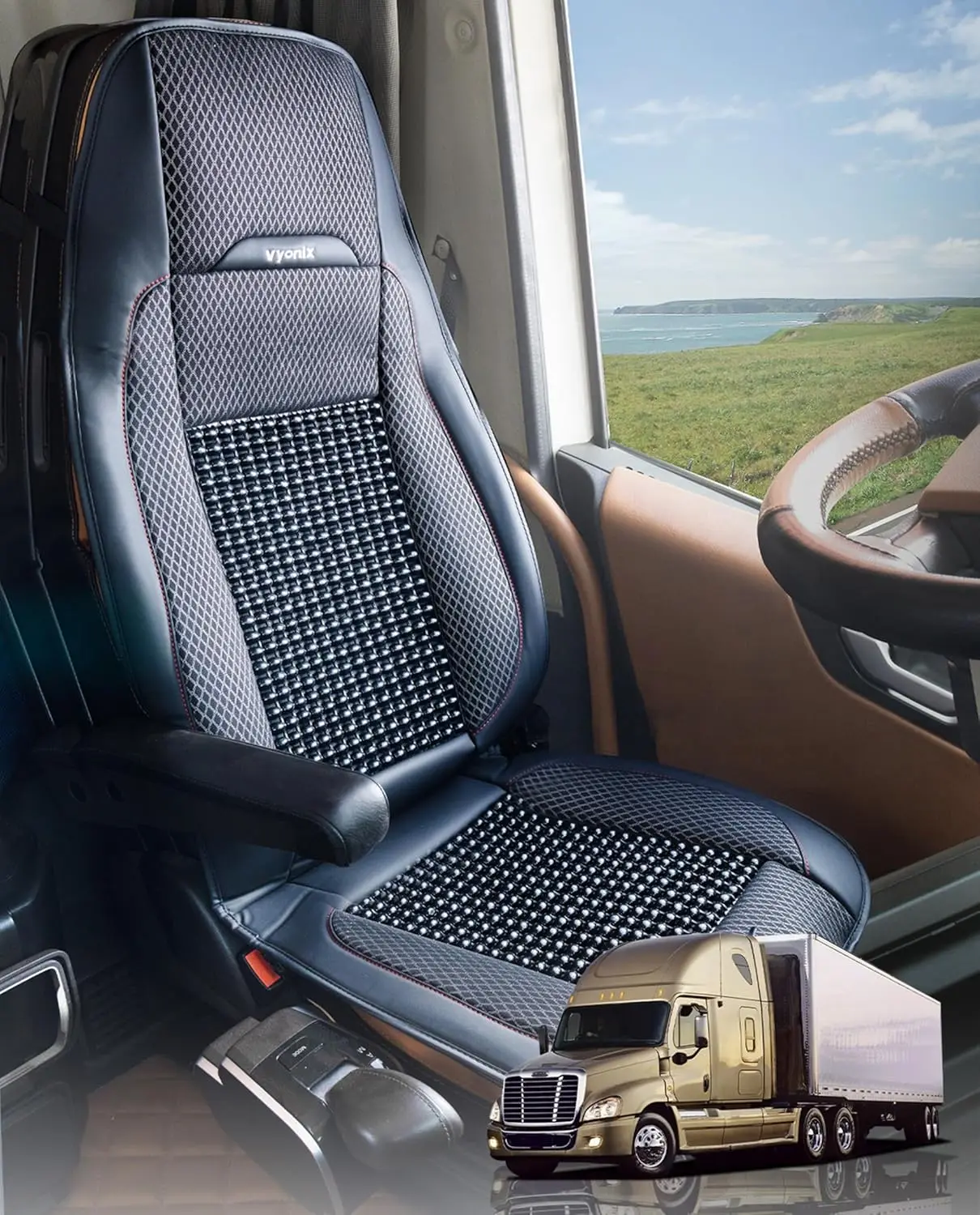 

Cooling Beaded Seat Covers for Semi Trucks, Universal Fit with Ergonomic Support and Anti-Sweat Design