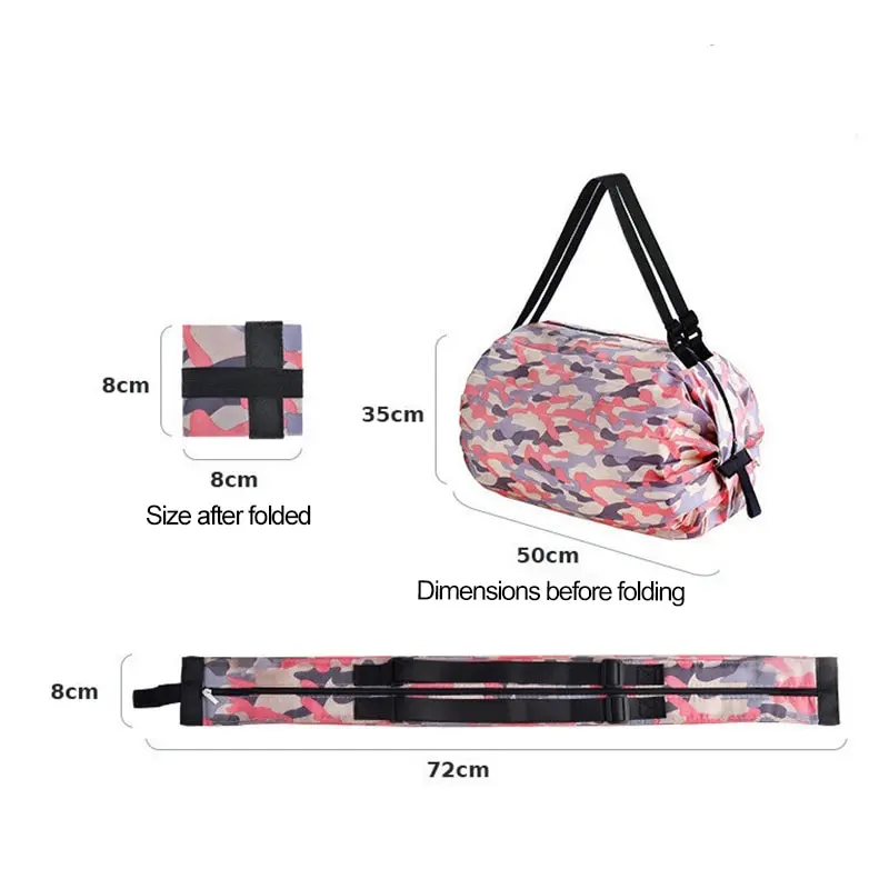 Reusable Foldable Shopping Bag Pink Waterproof Oxford Cloth Travel Beach Bag Supermarket Grocery Portable Storage Bag