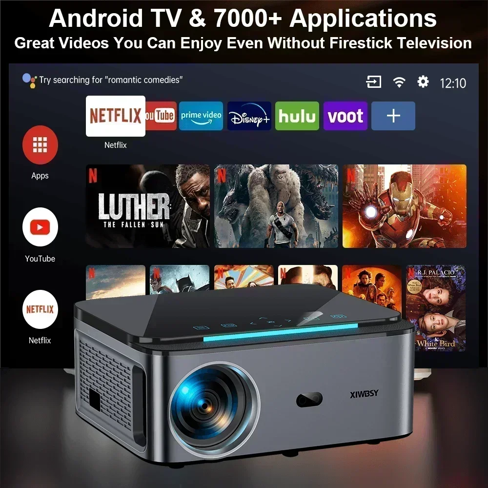 XIWBSY 25000 lumenów 4K Beamer Smart Android Wifi6 projektory z automatycznym ustawianiem ostrości 1080P Full HD projektor kina domowego wersja