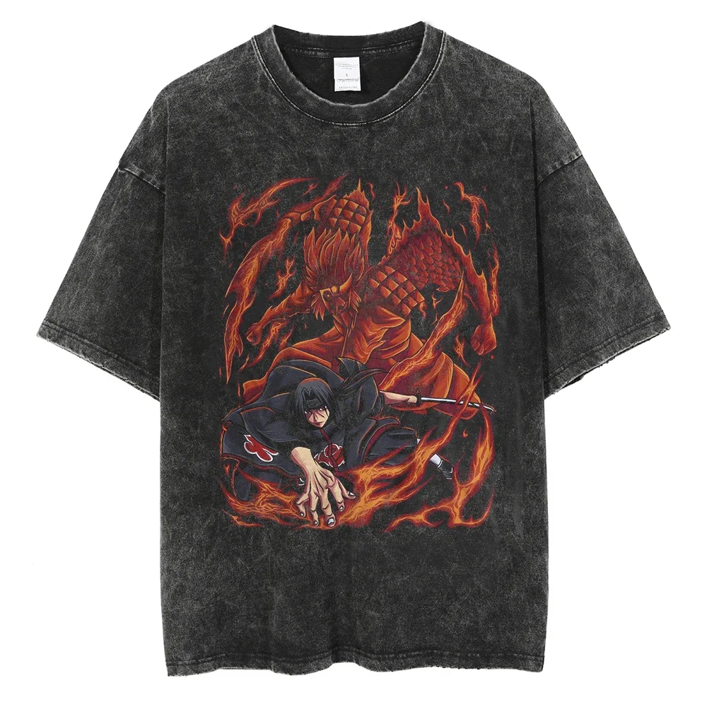 camiseta-masculina-2026-anime-naruto-versao-retro-manga-lavada-kakashi-oversized-pain-lee-tobi-100-algodao-puro