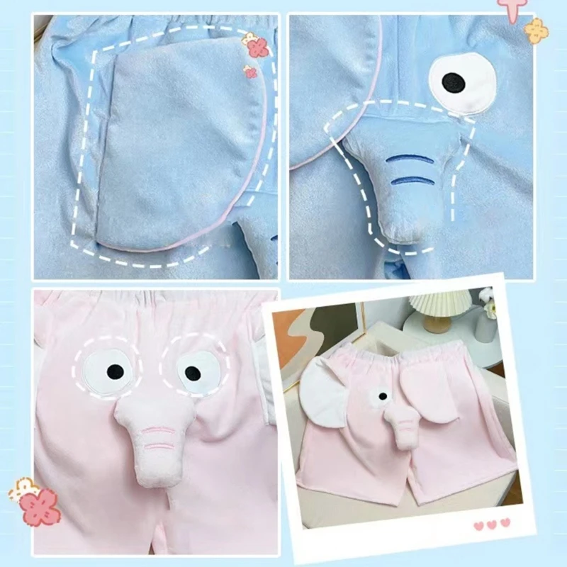 Women Men Casual Fuzzy Pajamas Shorts Cartoon 3D Elephant Animal Pattern Loose Fit Soft Plush Short Dropshipping