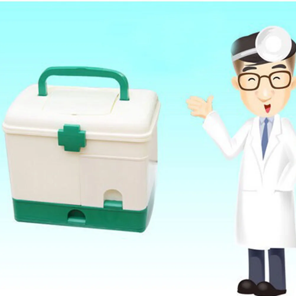 مجموعة أدوات طبية متعددة الوظائف، صندوق دواء أخضر ذو سعة كبيرة مع تصميم متعدد الطبقات لمجموعة طبية سهلة التصنيف