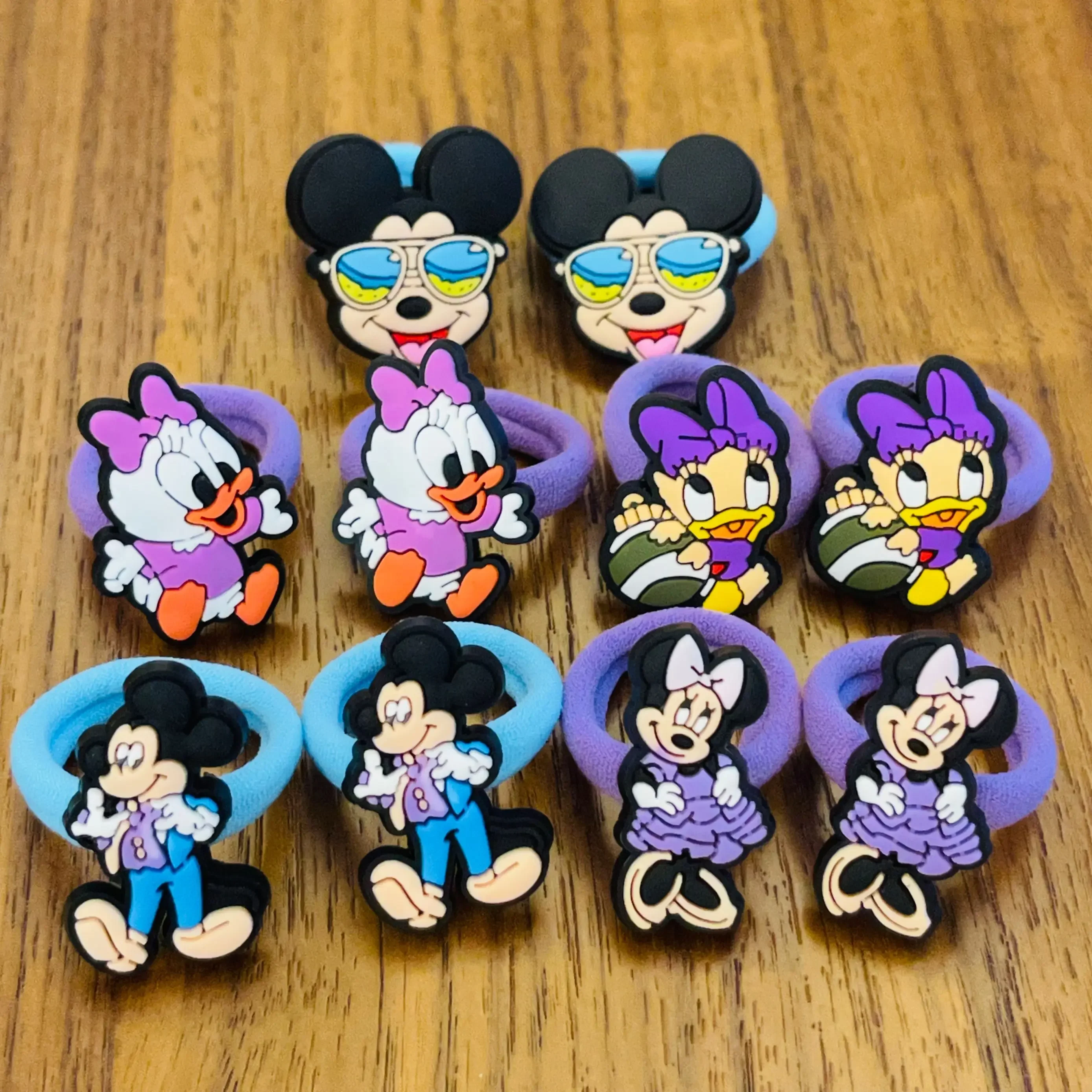 10PCS Mickey Minnie Daisy Donald Duck Disney Elastic Hair Rubber Band Headband Hair Accessories Girls Cartoon Hair Bows Gifts