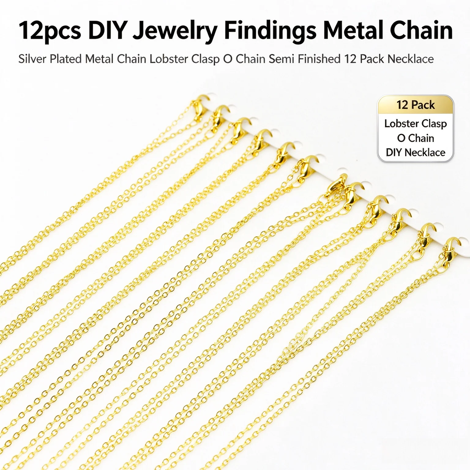 12pcs DIY Jewelry Findings Wholesale Silver Plated Metal Chain Lobster Clasp O Chain Semi Finished 12 Pack Necklace