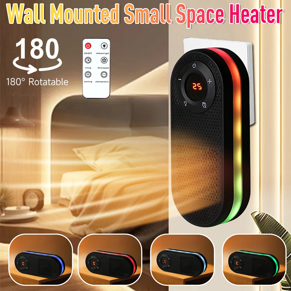 سخان مساحة صغيرة مثبت على الحائط 180 ° تدوير دفئا الحرارة السريعة مع الموقت عن بعد LED عرض ضوء الليل لمكتب المكتب المنزلي #1