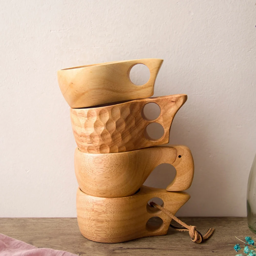 Handmade Wooden Milk Cup Tea Coffee Mug Portable Outdoor Drinking Cup With Handle Home Decor Drinkware Kuksa Kasa Tea Mug