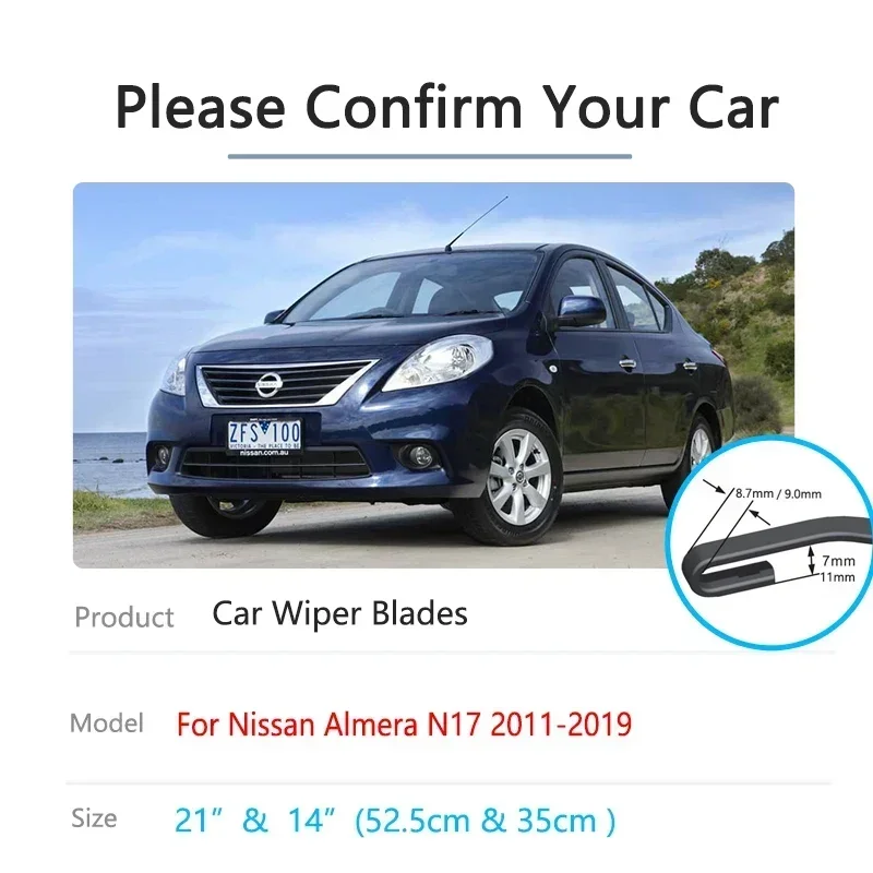 For Nissan Almera Latio N17 2011~2019 Front Wiper Blades Rubber Cutter Windshield Windscreen Window Cleaning Brushes Accessories