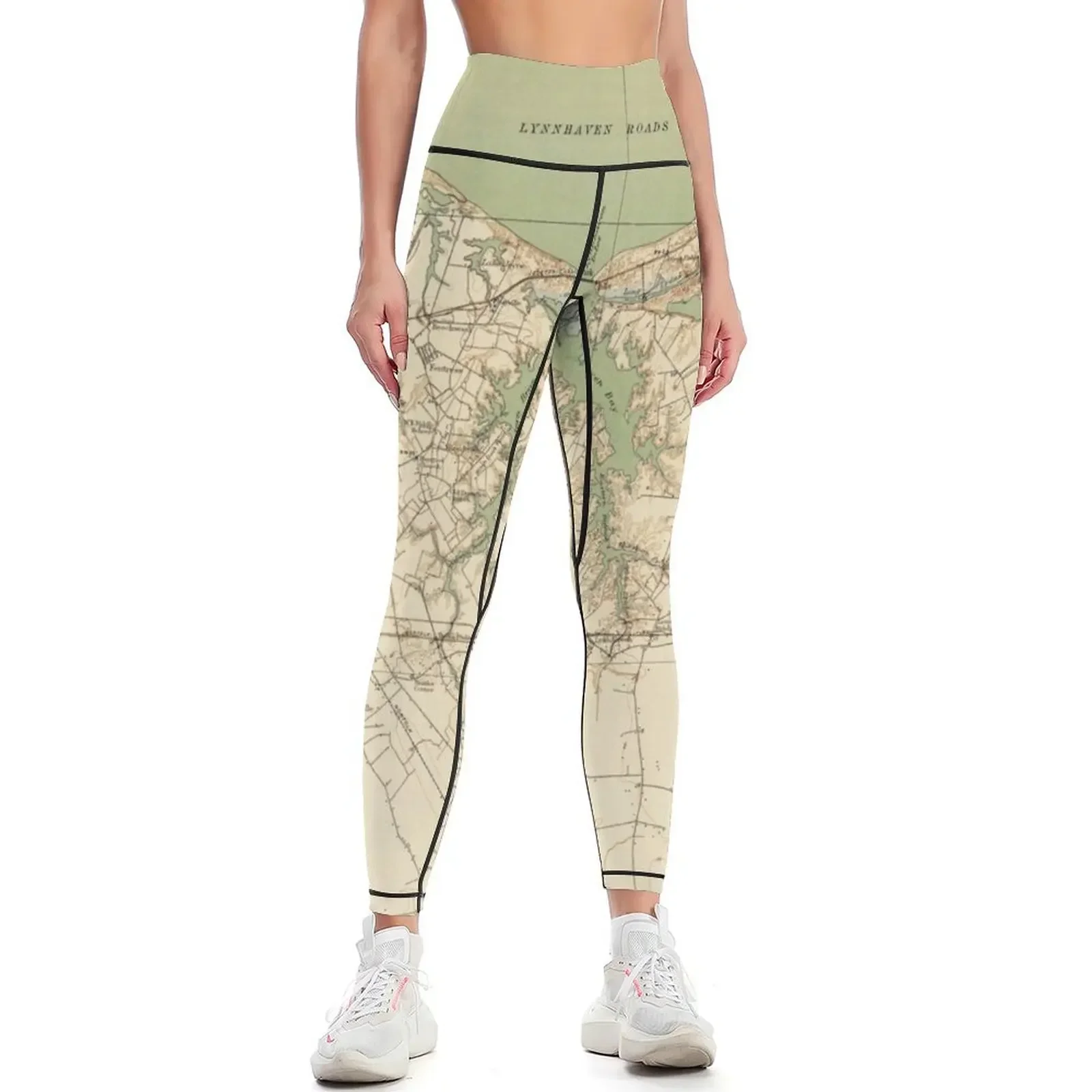 

Vintage Map of Virginia Beach & Cape Henry (1918) Leggings Women's fitness harem pants legging push up Womens Leggings