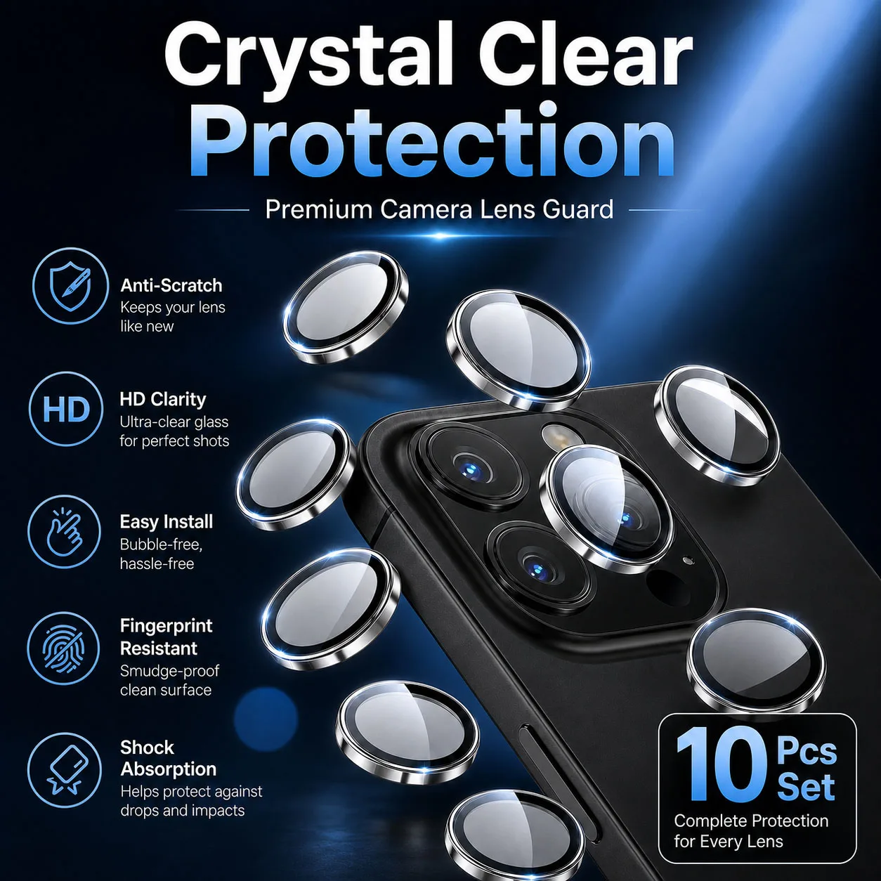 10-5pc,Transparent, Phone Lens Protective Film Suitable for iPhone 17 Pro Max/16/15/14/13/12/11, Fully Covered, Scratch-Resistan