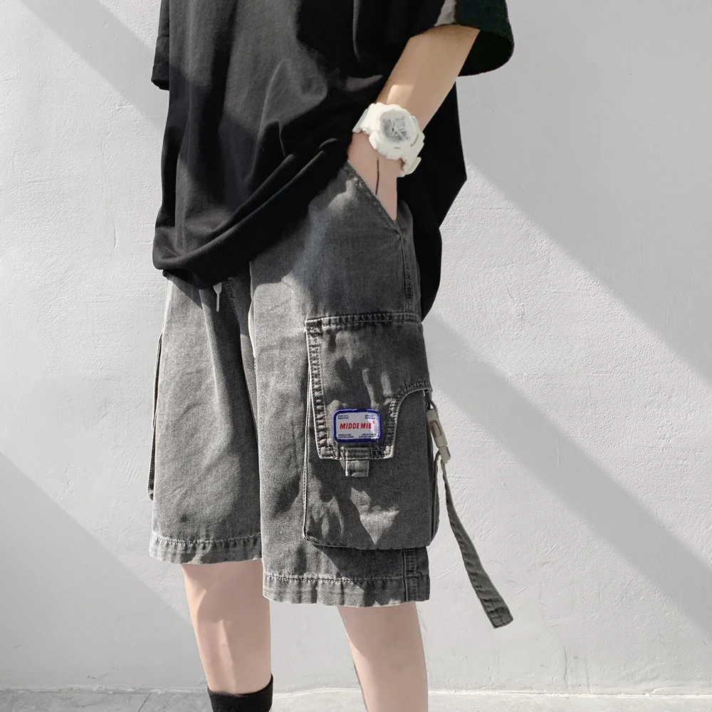 

Summer New Men Jeans Cargo Shorts Fashion Casual Drawstring Multi-pockets Jean Men Short Pants Streetwear Mens Clothing