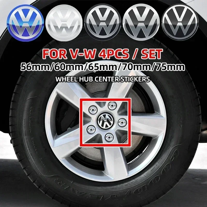 4pcs 56/60/65/70/75mm Car Wheel Center Decal Hub Sticker for Volkswagen Passat B5 B6 B7 Polo Tiguan Golf Scirocco Lavida Touran