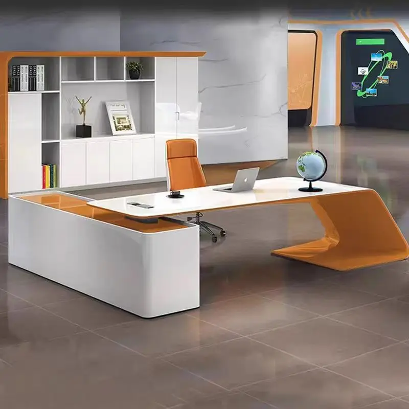 Mesa de classe simples e moderna, pintura de cozimento, gerenciador geral, mesa de chefe, luz atmosférica de escritório, mesa de moda de luxo