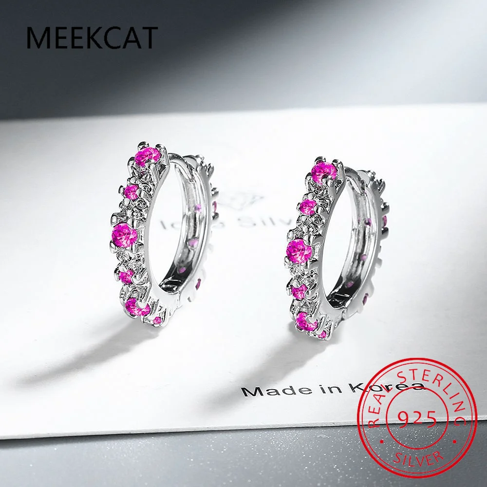 

Created Created Pink Sapphire 925 Sterling Silver Round Hoop Earrings for Women Fashion Statement Gemstone Jewelry Huggies