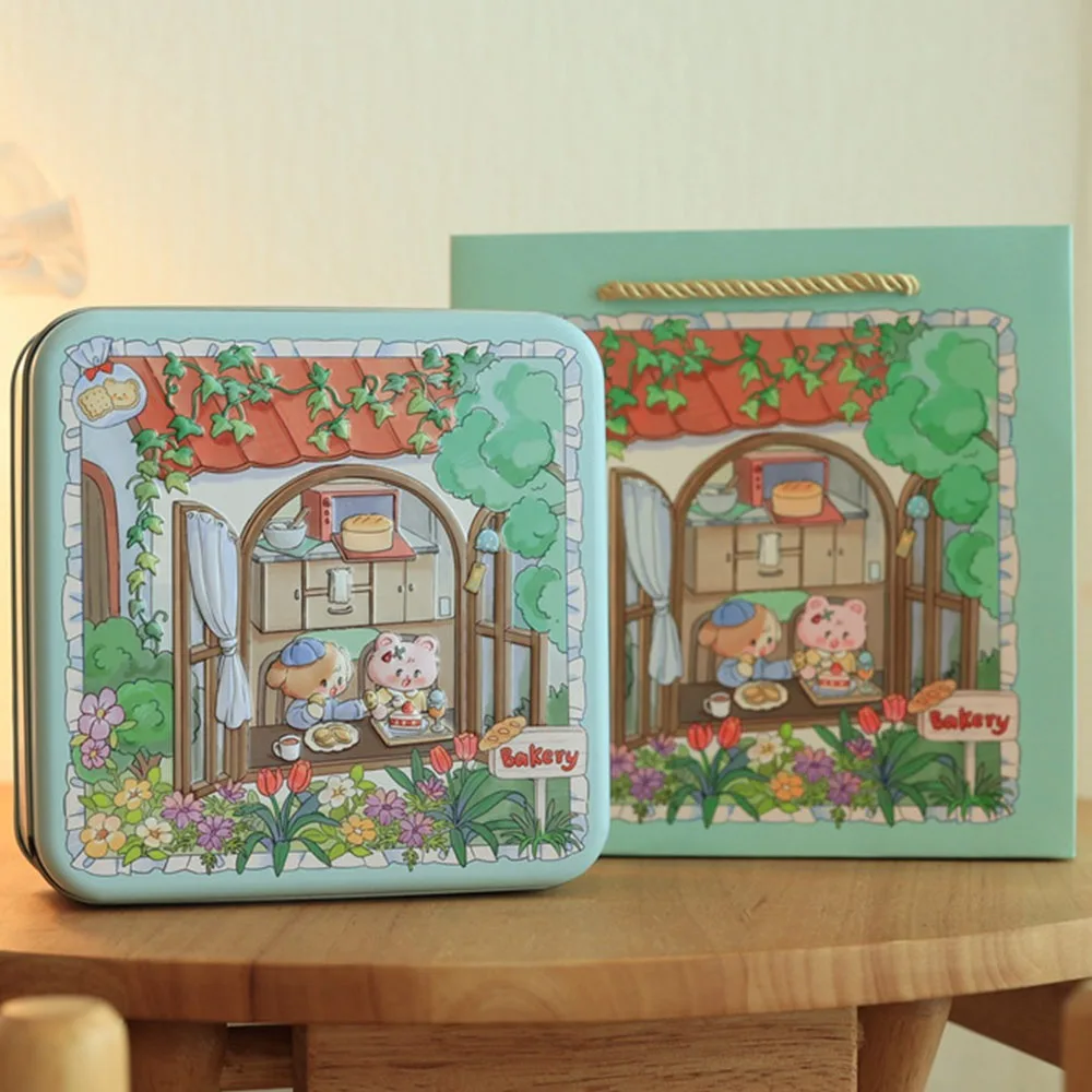 High Quality Cartoon Rabbit Iron Box Square Multicolor Metal Storage Box with Lid 17*17*6cm Gift Box Money Contain
