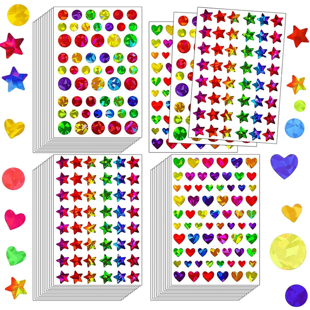 171-1710 pegatinas holográficas brillantes de estrellas, corazones y puntos redondos, de lámina con purpurina, para recompensas de estudiantes, tablas de comportamiento, álbumes de recortes y decoración DIY