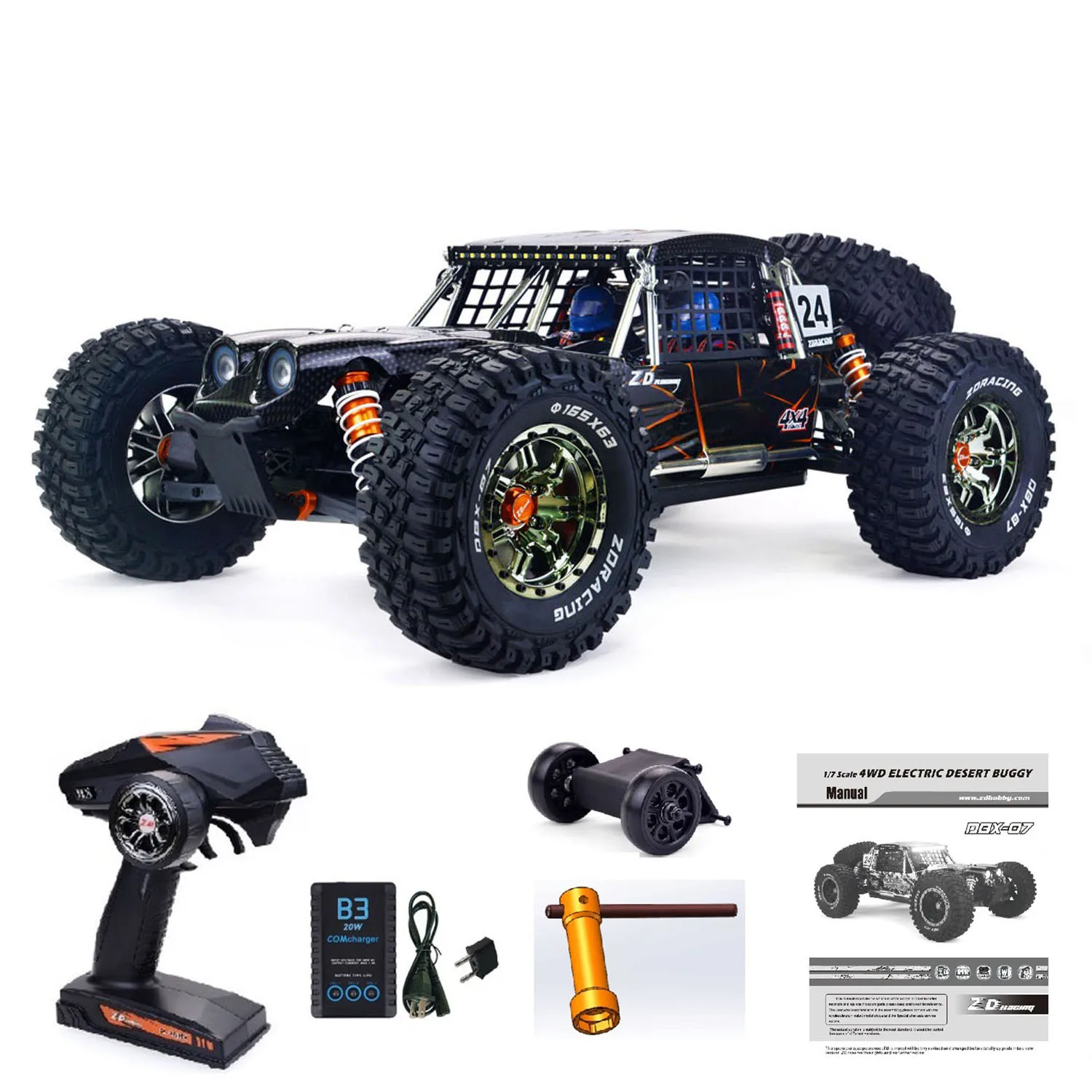 

ZD Racing 1/7 80KM/H DBX07 4WD RC Desert Buggy Electric Radio Control Off Road Car High Speed 4082 Brushless Motor Wheelie Bar
