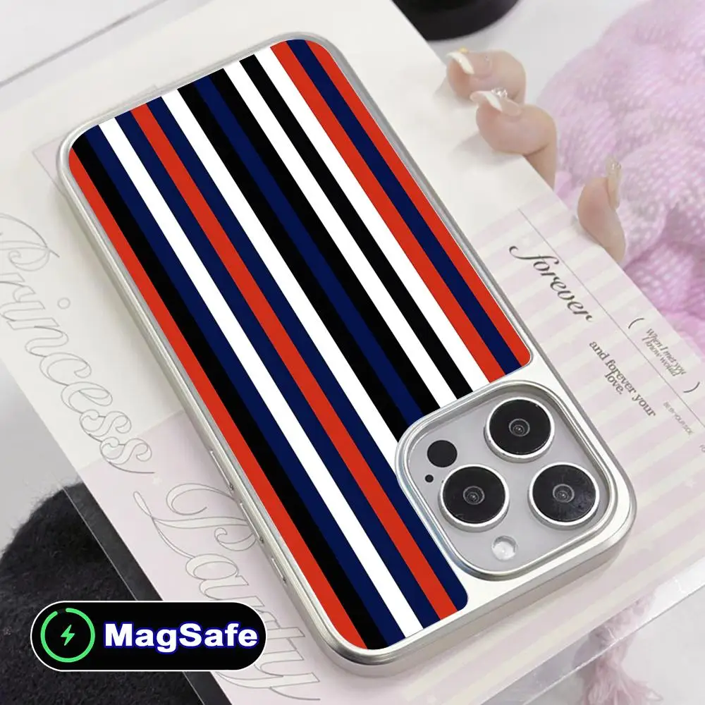 

Red Blue Stripe Mobile Phone Case for iPhone 17 16 15 14 13 12 11 Air Pro Max Plus Magsafe Silver Plating Colorful Cover Cover