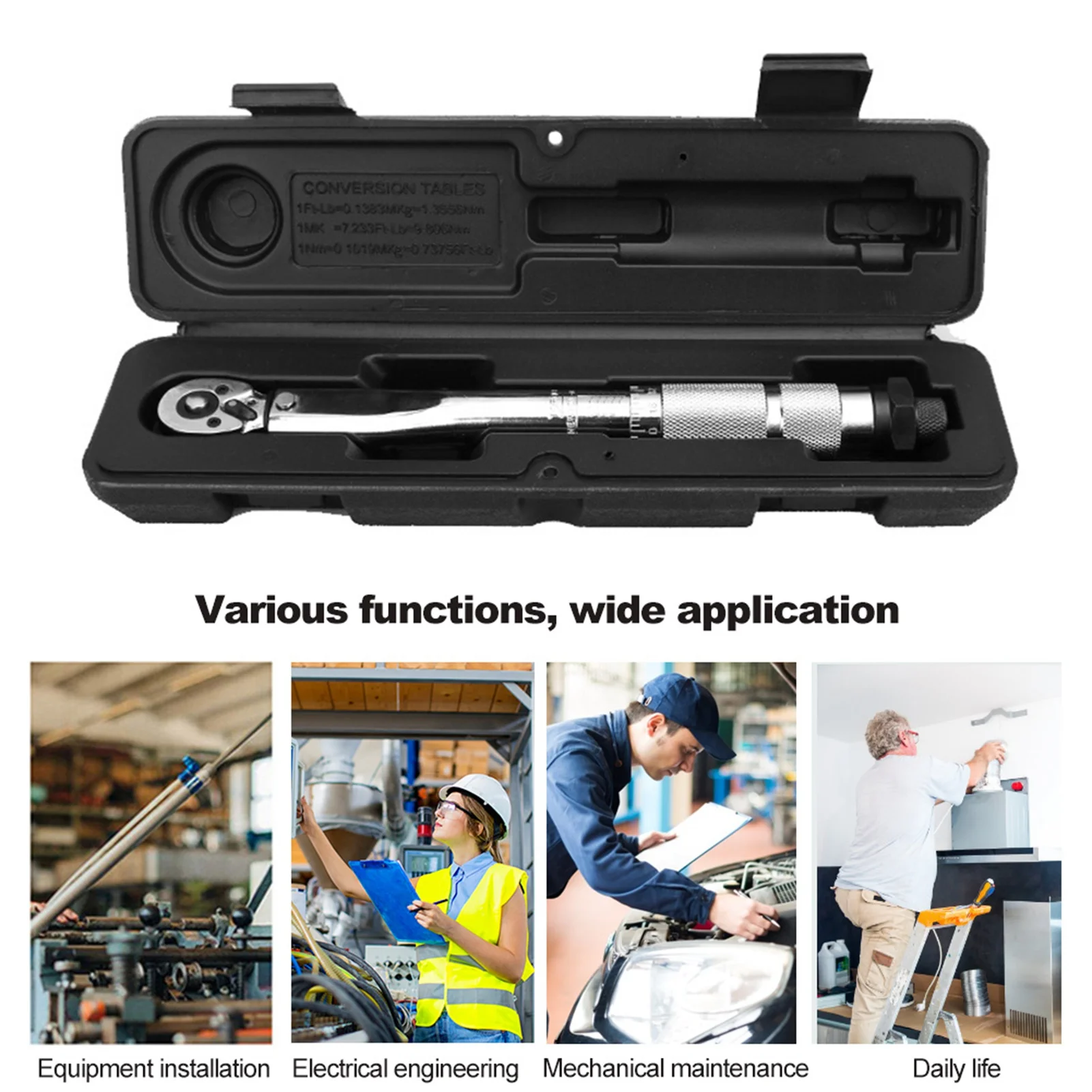 

Инструмент для ремонта автомобилей, динамометрический ключ 1/4 дюйма, 5‐25N, высокоточный быстроразъемный 2-ходовой торсионный гаечный ключ с храповым механизмом и предустановленной настройкой